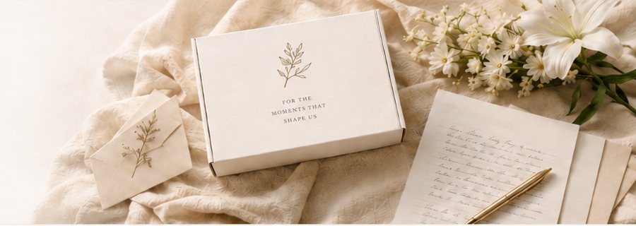 A keepsake box beside a sealed envelope