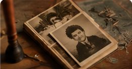 Old family photographs gathered with a wax stamp