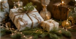 Wrapped gifts tied with ribbon